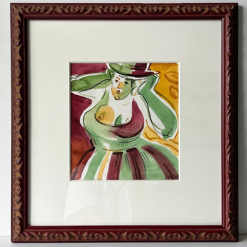 Original Expressionist Woman Watercolor Portrait Painting Signed Framed 1995 #1